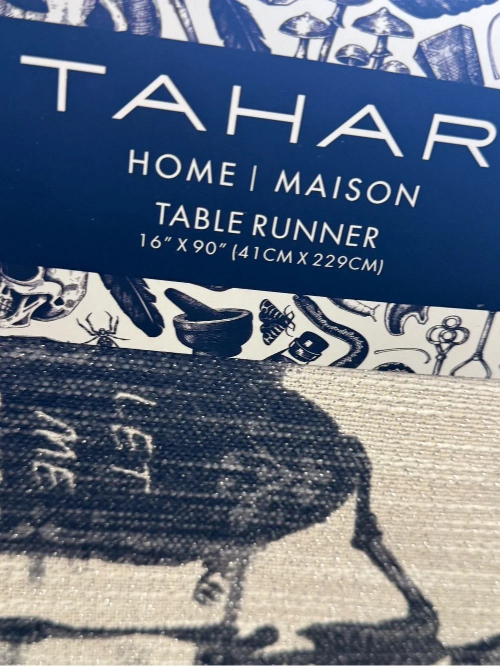 Tahari Black & Cream Haunted halloween table Runner